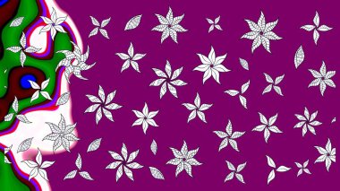 Raster illüstrasyonu. Yumuşak, bahar çiçekleri mor renklerde. Yaprak ve çiçeklerin suluboya resmi, mor renkte çizim deseni.