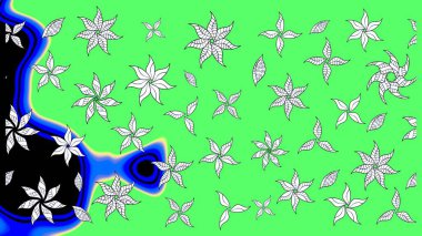 Üzerinde yeşil renkte karalamalar olan çiçek desenleri çiz. Raster illüstrasyonu.