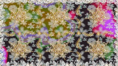 Klasik barok çiçek desenli, gri yerine altın desenli. Gri renklerdeki altın element. Süslü raster dekorasyonu. Lüks, kraliyet ve Viktorya dönemi konsepti.