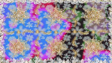 Paisleys zarif çiçek desenli dikdörtgen arka plan duvar kâğıdı illüstrasyonlu klasik stil, modern 3D çizgili sanat altın ve gri desenli çiçek yaprakları ve süslemeleri..