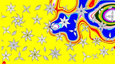 Asya tekstil tarzında. Raster illüstrasyonu. Sarı renkli çiçekler. Çiçek desenli çizim. Raster illüstrasyonu.