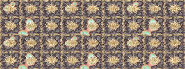 Barok tarzında altın çiçekli süs. Kahverengi renkte altın bir element. Damask arkaplanı. Altın çiçekli çizim şekli.