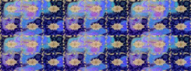 Barok tarzında eskiz oryantal süsü. Raster geleneksel klasiği mavi üzerine altın rengi.