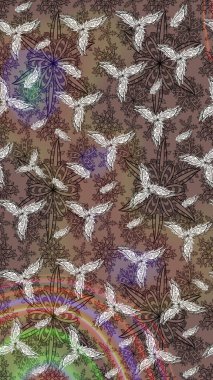 Raster illüstrasyonundaki çiçek desenli çizim. Suluboya tarzında kahverengi renkte çiçekler.