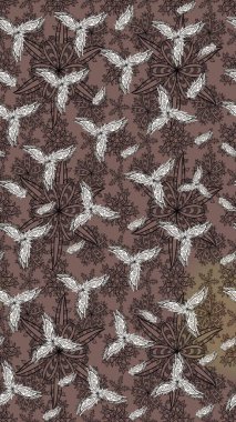 Kahverengi renklerde bahar çiçekleri. Çiçek ve yapraklı karalama şeklinde Raster çiçek deseni. Raster illüstrasyonu.