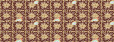 Raster illüstrasyonu. Süslü dekorasyon. Damask altın soyut çiçek deseni kahverengi renkler üzerine çizim.