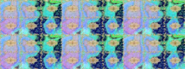 Barok tarzında altın çiçek süsü. Damask çizim kalıbı arka planı tekrarlıyor. Antika altın tekrarlanabilir duvar kağıdı. Mavi renklerdeki altın element.