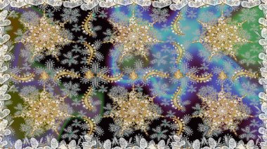 Çiçek süsü kumaş deseni, cam, çiçek desenli metal gri renkli ve altın elementli. Klasik raster altın pürüzsüz desen.