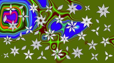 Raster Şirin kumaş deseni. Renkli Bahar Teması eskiz kalıbı. Eskiz klasiği. Düz Çiçek Elementleri Tasarımı.