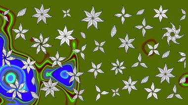 Sanat, çiçeklere ilham verir ve arka plan bırakır. Karalama çiçekleri çizim kalıbı. Raster deseni. Yeşil el çizimi desen.