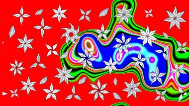 Düz Çiçek Elementleri Tasarımı. Renkli Bahar Teması eskiz kalıbı. Raster illüstrasyonundaki çiçek desenli çizim. Kırmızı renkte çiçekler.