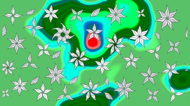 Yeşil renkli çiçekler. Düz Çiçek Elementleri Tasarım Raster illüstrasyonu. Çiçek desenli eskiz. Renkli Bahar Teması çizim şablonu.