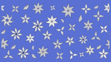 Çok mavi, zarif küçük çiçekler ve mavi renkli komik böcekler, raster desen, illüstrasyon.