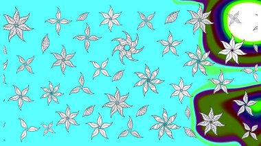 Küçük çiçekli yay deseni çiz. Suluboya tarzında mavi renkte. Raster illüstrasyonu.