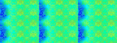 Raster düz çiçek çizim deseni. Hediye ambalaj kağıdı, tebrik kartları, posterler ve pankart tasarımı. Yeşil, mavi ve sarı renkte çiçekler.