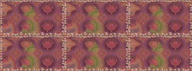 Çiçek duvar kağıdı. Hint süsü. Kahverengi renklerde. Raster illüstrasyonu. Renkli süs kenarı. Kusursuz desen.