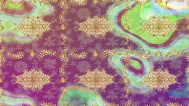 Tarafsız renklerde çizim kalıbı. Doğu tarzı arabesk tarzında altın elementler. Çizim altın desenli bukleler. Raster altın eskiz deseni.