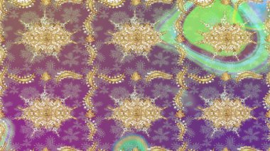 Çiçek desenli altın metal. Altın elementli mor renkler. Raster altın çiçek süsü brokar kumaş ve cam desenli. Altın deseni çiz.