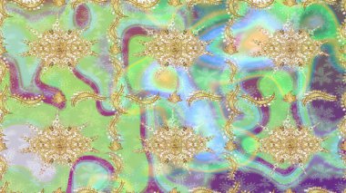 Altın elementlerle nötr renklerde altın desen. İslam tasarımı. Eskiz desenli oryantal süs. Çiçek kiremitleri. Raster altın tekstil baskısı.