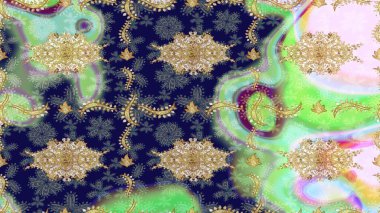 Geleneksel klasik altın desen. Raster oryantal süs. Altın elementlerle nötr renklerde altın desen. Barok tarzında eskiz doğulu süsü..