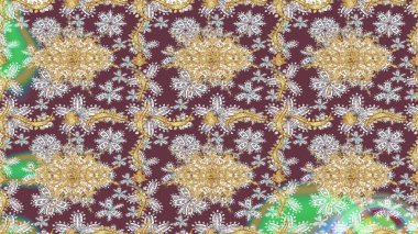 Altın renkli çizim çizimi. Kahverengi renklerde altın çiçekli eskiz deseni. Raster geometrik arka plan. Senin tasarımın için, duvar kağıdı..