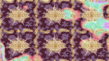 Barok tarzında eskiz oryantal süsü. Geleneksel klasik Raster altın eskiz modeli. Kahverengi renklerde altın elementler.