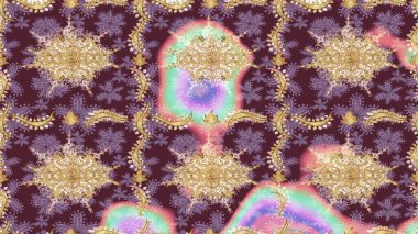 Kahverengi renkli ve altın elementli eskiz deseni. Raster oryantal süs. Altın deseni çiz.