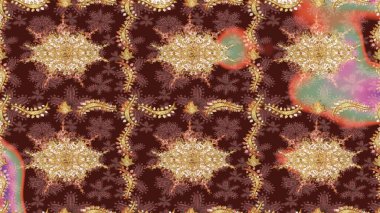 Duvar kâğıdı barok, İspanyol kumaşı. Skeç raster arka planı. Çiçek desenli çizim. Kahverengi renkler üzerine grafiksel modern çizim deseni.