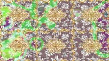 Raster. Doğu tarzı arabesk. Altın desenli bukleler çiz. Parlak dantel, stilize çiçekler, şal desenli. Hassas altın deseni açın. Tarafsız renklerde altın elementlerle çizim deseni.