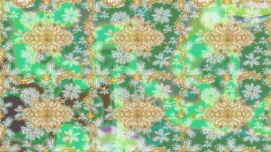 Doğu tarzı arabesk tarzında altın elementler. Yeşil renkte çizim deseni. Raster Golden eskiz kalıbı. Altın desenli bukleler çiz.