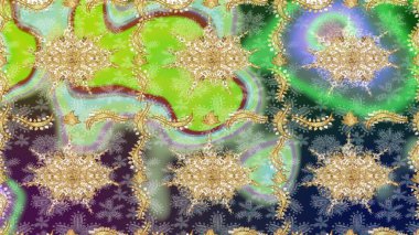 Tarafsız yerine altın rengi barok çiçekli eskiz deseni. Lüks, kraliyet ve Viktorya dönemi konsepti. Tarafsız renklerde altın element. Süslü raster dekorasyonu.