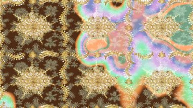 Raster Golden eskiz kalıbı. Çizim altın desenli bukleler. Tarafsız renklerde çizim kalıbı. Doğu tarzında altın elementler arabesk.