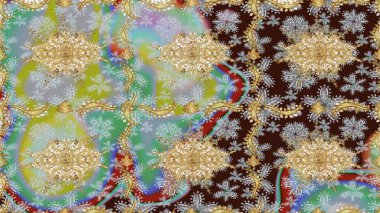 Duvar kâğıdı barok, İspanyol kumaşı. Skeç raster arka planı. Kahverengi renkler üzerine grafiksel modern çizim deseni. Çiçek deseni çizimi.