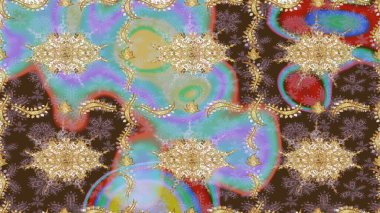 Duvar kâğıdı barok, İspanyol kumaşı. Kahverengi renklerde altın elementler. Çiçek deseni. Şık bir grafik desen. Çizim raster arkaplanı.