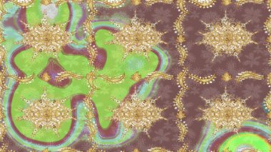 Kahverengi renkli ve altın elementli eskiz deseni. Geleneksel oryantasyon süsü. Klasik Raster Golden eskiz kalıbı. Klasik vintage arkaplan.