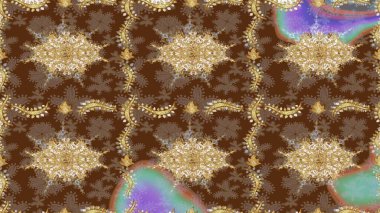 Damask eskiz süsü. Kahverengi renkler üzerinde klasik oryantal desen. Geleneksel raster ve altın desen.