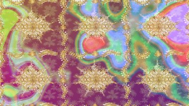 Arkaplan, kumaş, altın duvar kağıdı. Raster Golden eskiz kalıbı. Düz elle çizilmiş klasik koleksiyon. Altın elementlerle nötr renklerde altın desen.