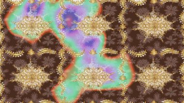 Raster oryantal süs. Barok tarzında eskiz oryantal süsü. Geleneksel klasik altın desen. Altın elementlerle kahverengi renklerde altın desen.