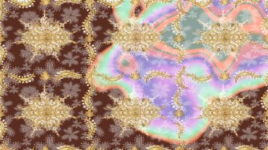 Tarafsız renkler ve altın elementler üzerine altın eskiz deseni. Klasik altın desenli eskiz. Raster illüstrasyonu. Tekrarlayan ögelerle soyut arkaplan Raster.