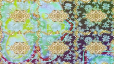 Raster oryantal süs. Altın şablonu çiz. Altın elementlerle nötr renklerde altın desen.