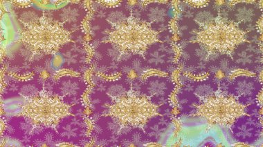 2019 Noel 'i, kar tanesi, yeni yıl. Mor renkli ve altın elementli klasik eskiz deseni.