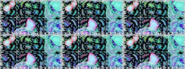 Raster illüstrasyonunda kusursuz çiçek deseni. Mavi renkte çiçekler.