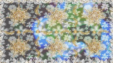 Barok tarzında kusursuz bir doğulu süsü. Gri renkli ve altın elementli geleneksel klasik altın sarısı desen.