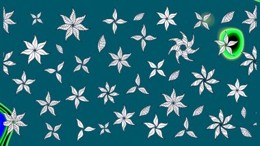 Çiçek ve yapraklı karalama şeklinde Raster çiçek deseni. Raster illüstrasyonu. Yumuşak, bahar çiçekleri mavi renklerde.