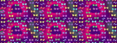 Giysi tarzı için mor arka planda dekorasyon. Fantezi renkli resimler koleksiyonu. Tasarım için Raster Kelebekleri. Farklı renkte kelebeklerin çizimi. Raster illüstrasyonu.