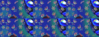 Çiçekli karalama şeklinde Raster çiçek deseni. Yumuşak, yaz çiçekleri mavi, mor ve yeşil renklerde. Raster illüstrasyonu.