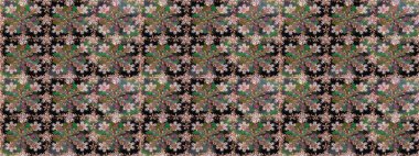 Sevimli çiçek raster deseni. Modaya uygun kumaş deseni. Düz Çiçek Elementleri Tasarımı. Renkli Yaz Temalı Kusursuz Arkaplan.