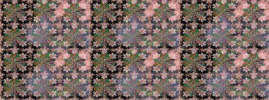 Raster illüstrasyonu. Kumaş, tekstil, duvar kağıdı baskısı için. Kusursuz bir geçmişi var. Renkli desenli kusursuz desenler, tarafsız çiçekler ve dekoratif elementler. Antika retro tarzı.