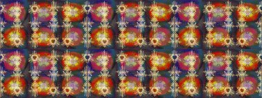 Bokeh kahverengisi, gri, kırmızı ve kar taneleri olan dekoratif Noel arkaplanı. Raster illüstrasyonu.