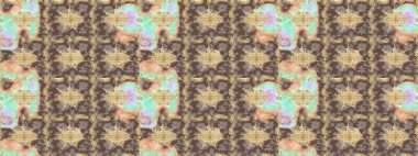 Raster oryantal süs. Kahverengi renkli ve altın elementli eskiz deseni. Altın deseni çiz.